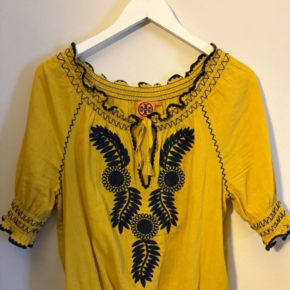 TORY BURCH Mari Peasant/Boho Top, 💯% Cotton - Picture 2 of 12